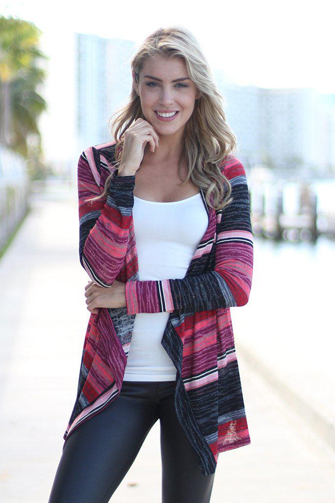 Adorable Fall 2015 Burgundy Striped Lightweight Cardigan