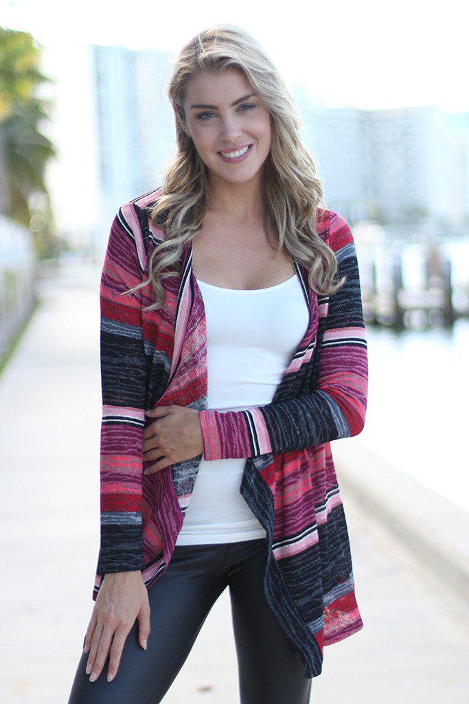 Adorable Fall 2015 Burgundy Striped Lightweight Cardigan