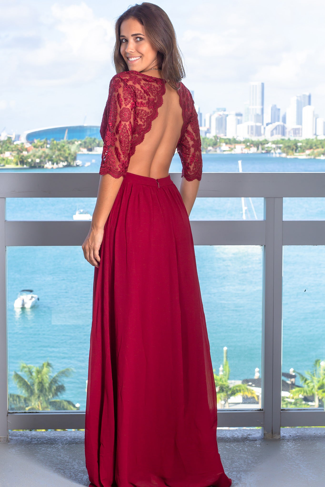Gorgeous Burgundy Embroidered Top Long Maxi Dress for Bridesmaids