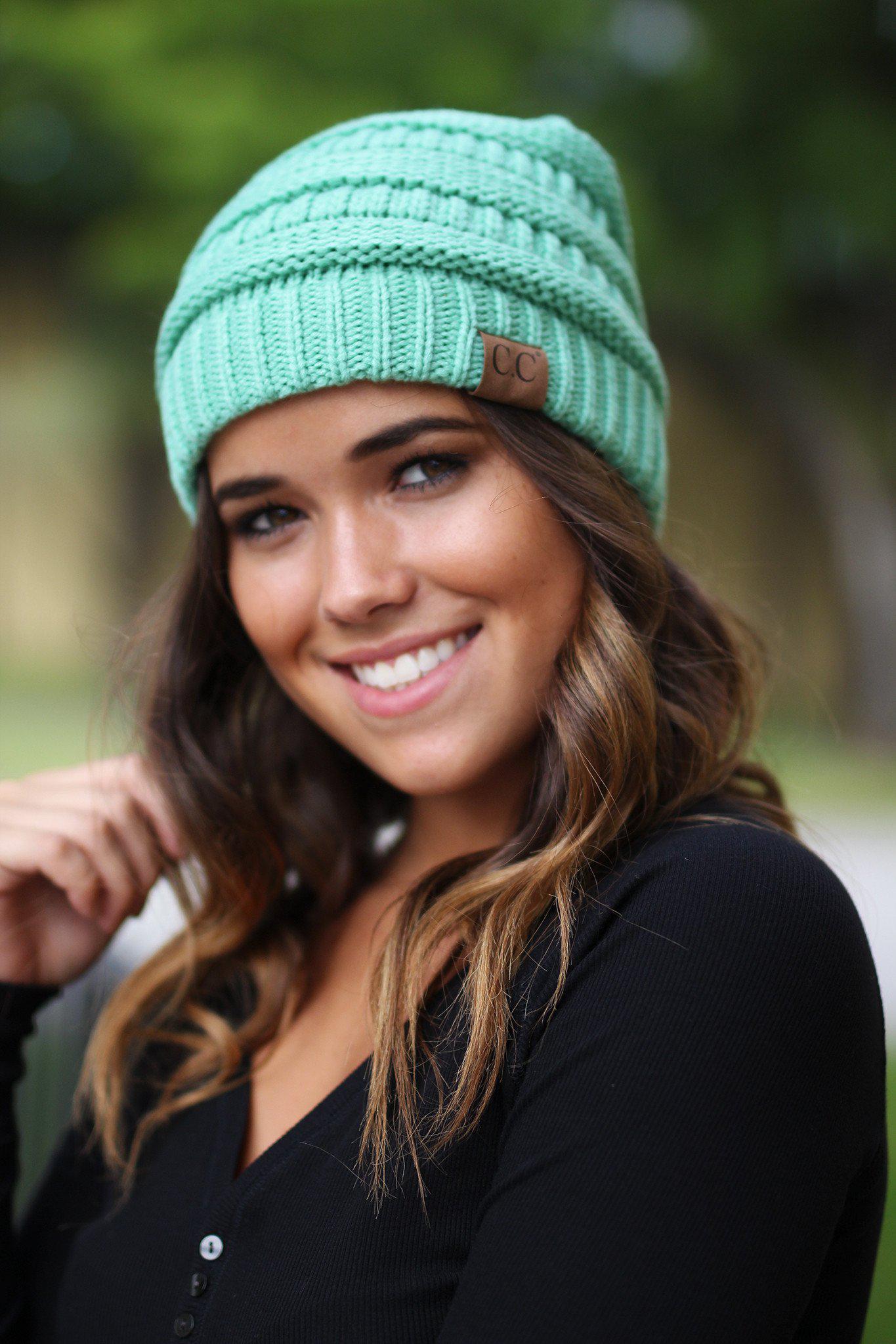 Stylish Mint-Colored Knitted Winter Beanie for Fashionable Head Coverage