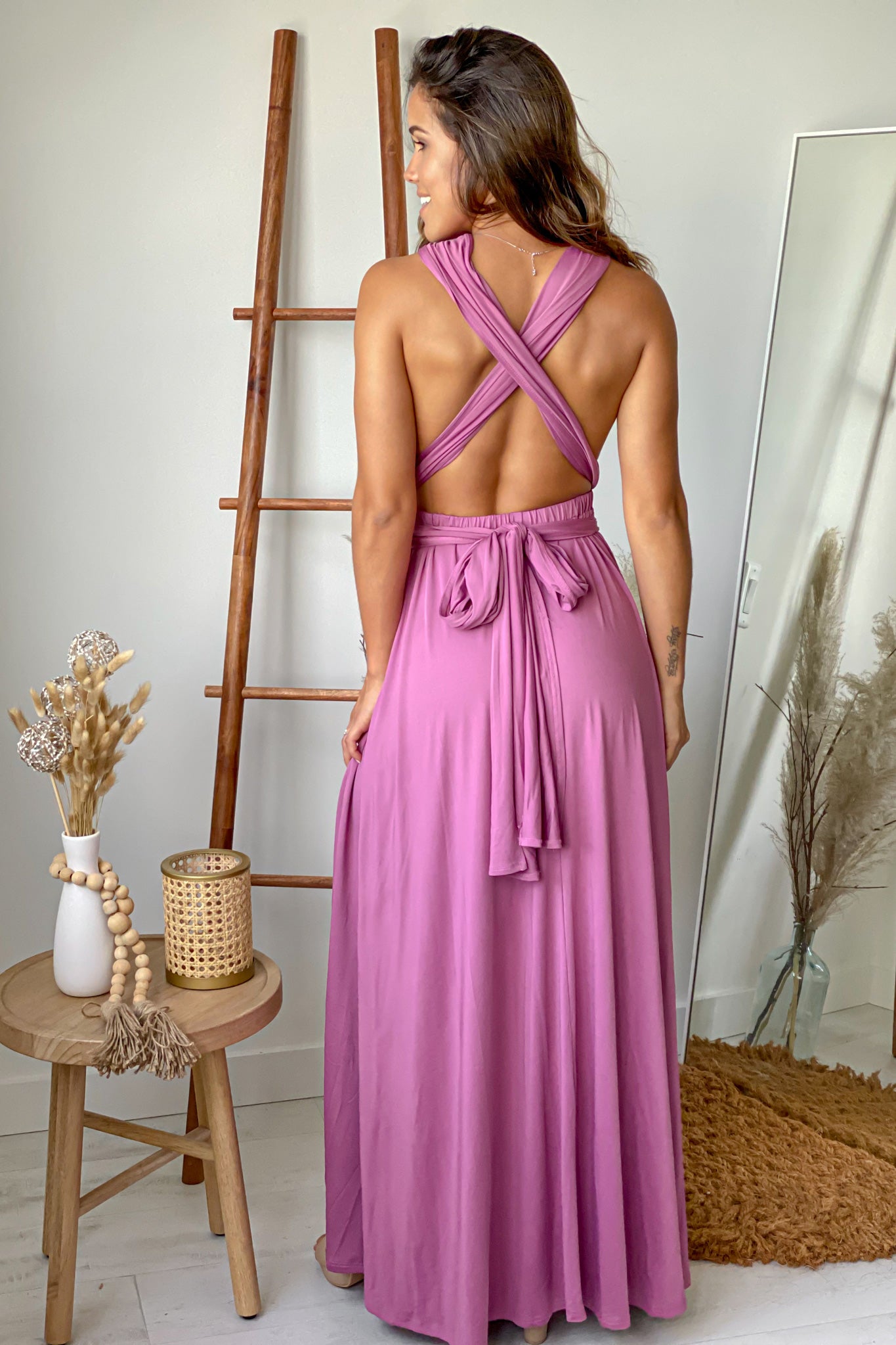 Elegant Mauve Multi - Tie Sleeveless Maxi Dress with Side Slit