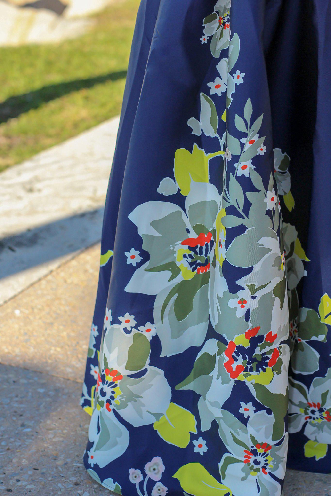 Elegant Ivory and Navy Floral Off - Shoulder Long Maxi Dress for Special Occasions