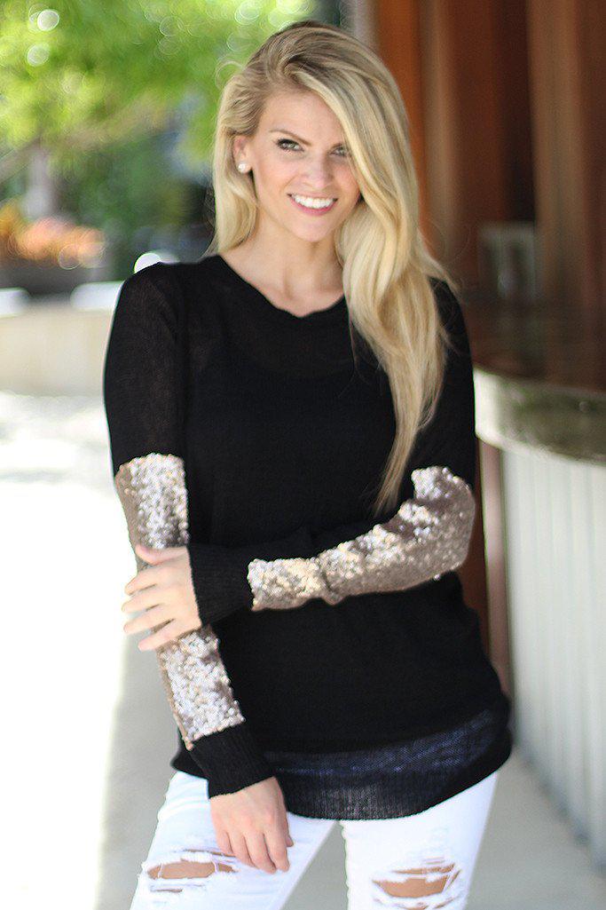 Stunning Black Sequined Sheer Women's Fashion Top