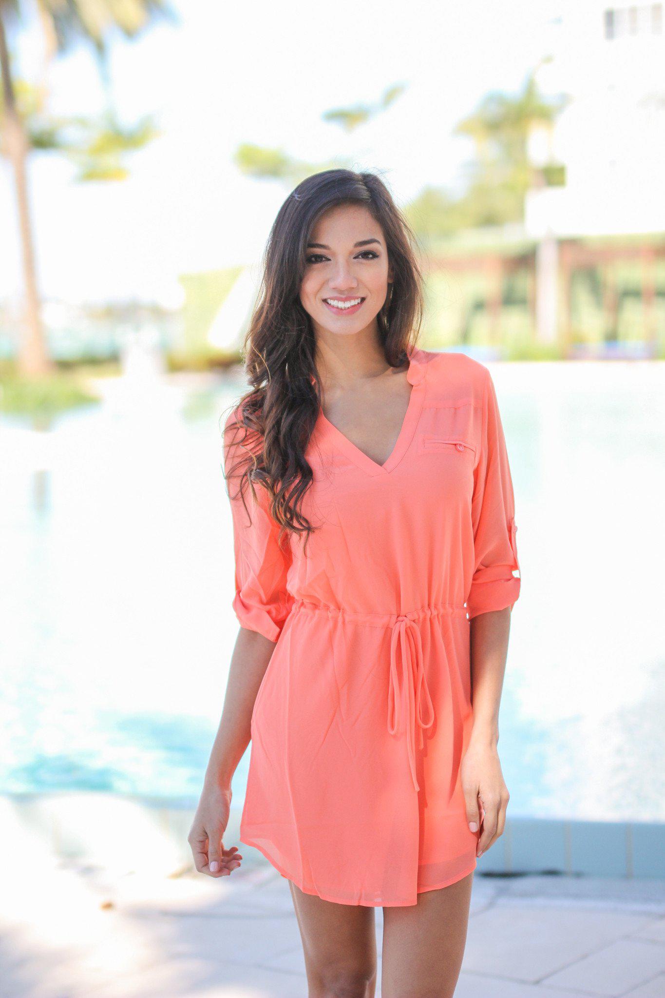 Stylish Short Coral Chiffon Women's Dress