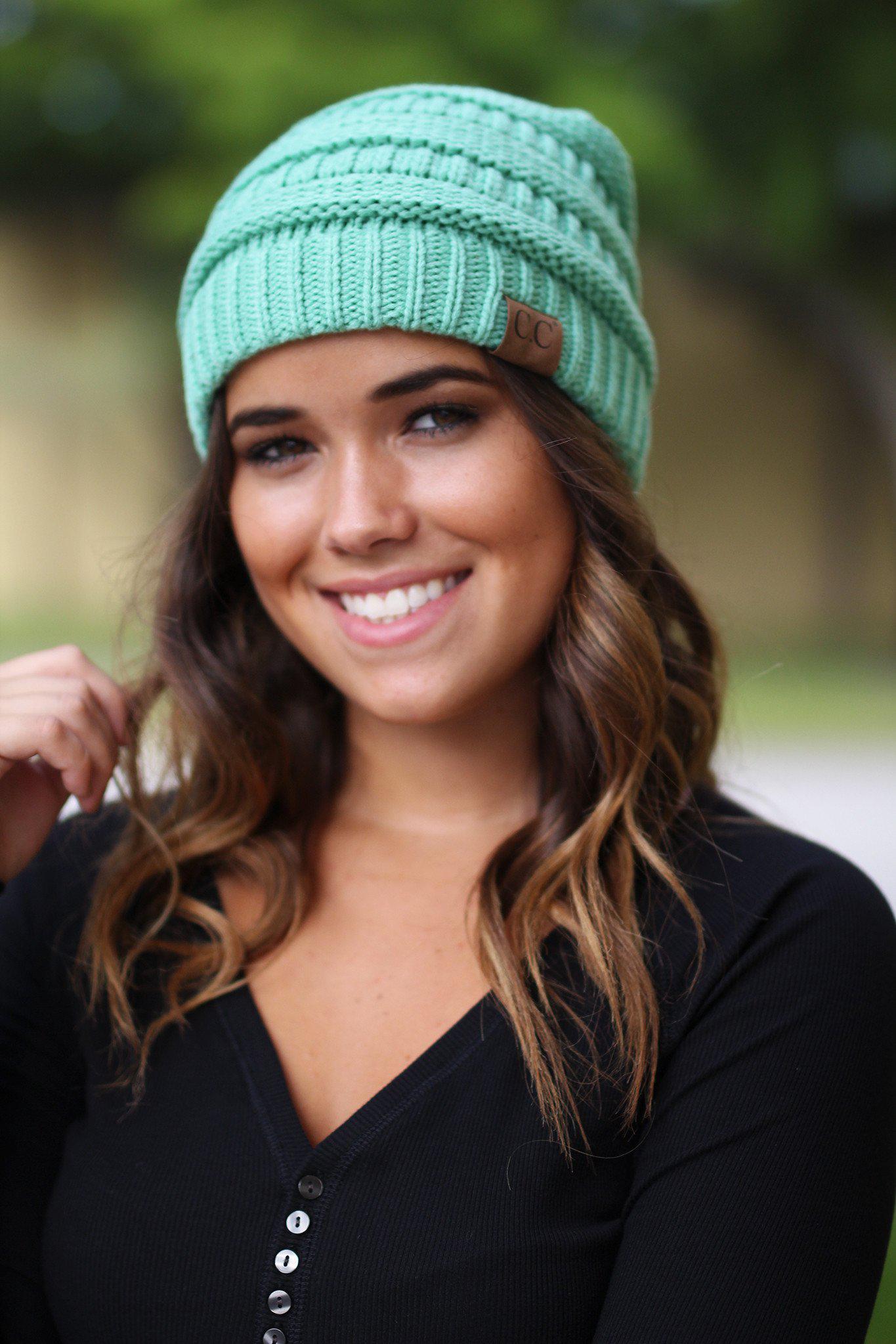 Stylish Mint-Colored Knitted Winter Beanie for Fashionable Head Coverage