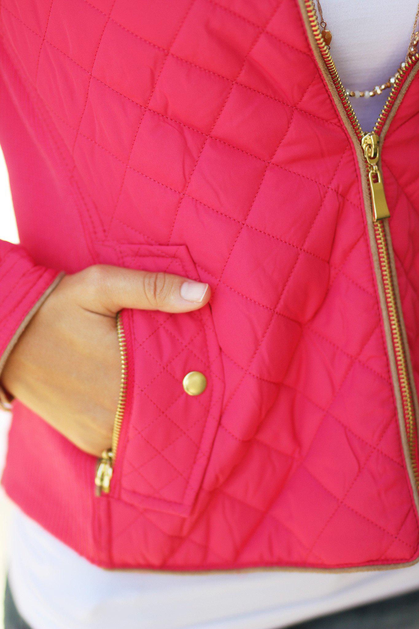Stunning Coral Polyester Quilted Jacket for Cool Weather