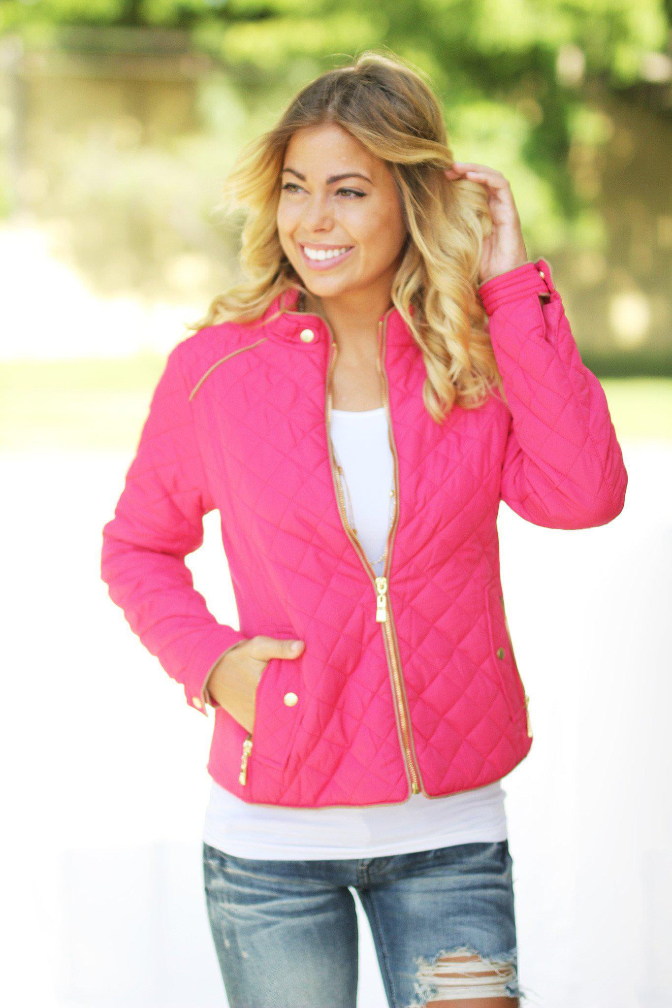 Stunning Coral Polyester Quilted Jacket for Cool Weather