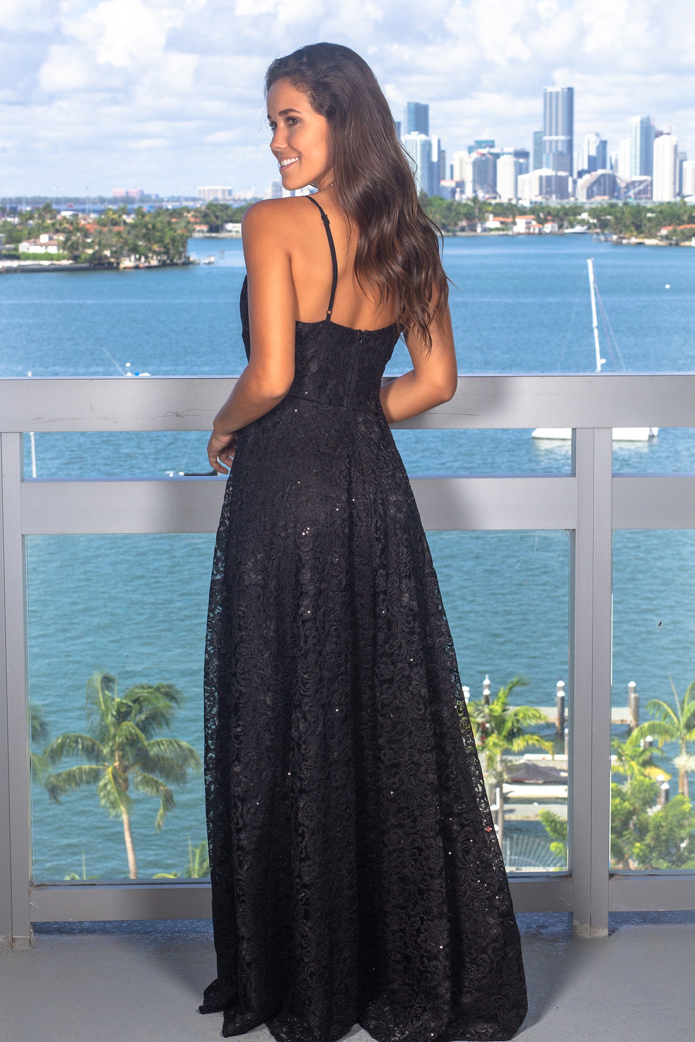 Elegant Black Sequined Lace Maxi Formal Dress for Special Occasions