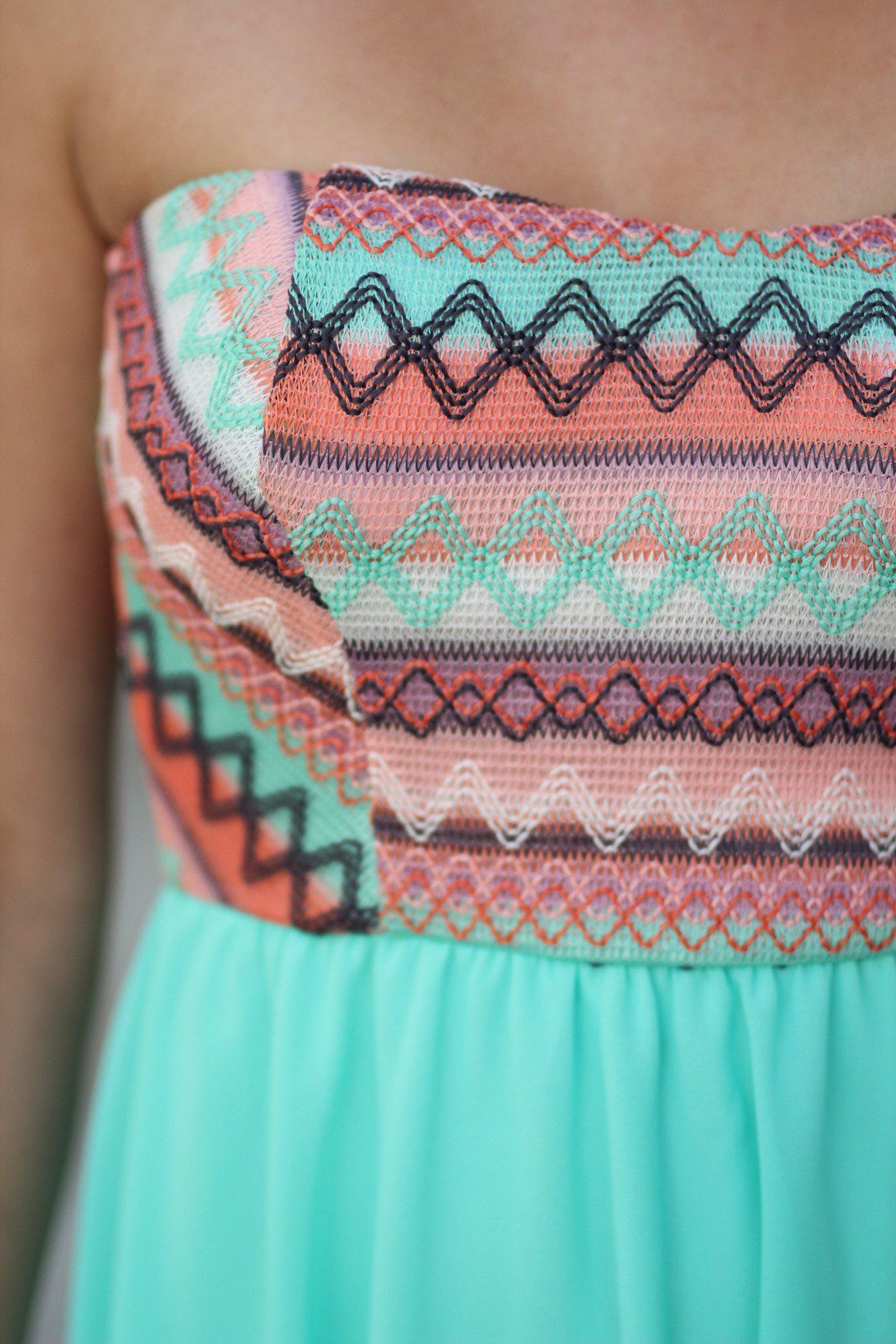 Charming Embroidered Mint and Peach Short Strapless Dress