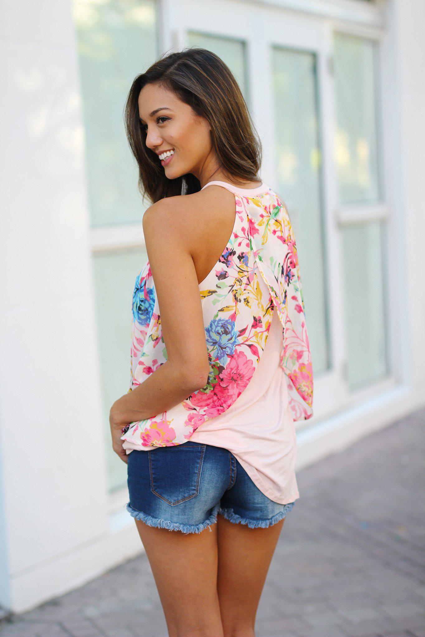 Adorable Blush Floral Women's Tank Top for Trendy Outfits