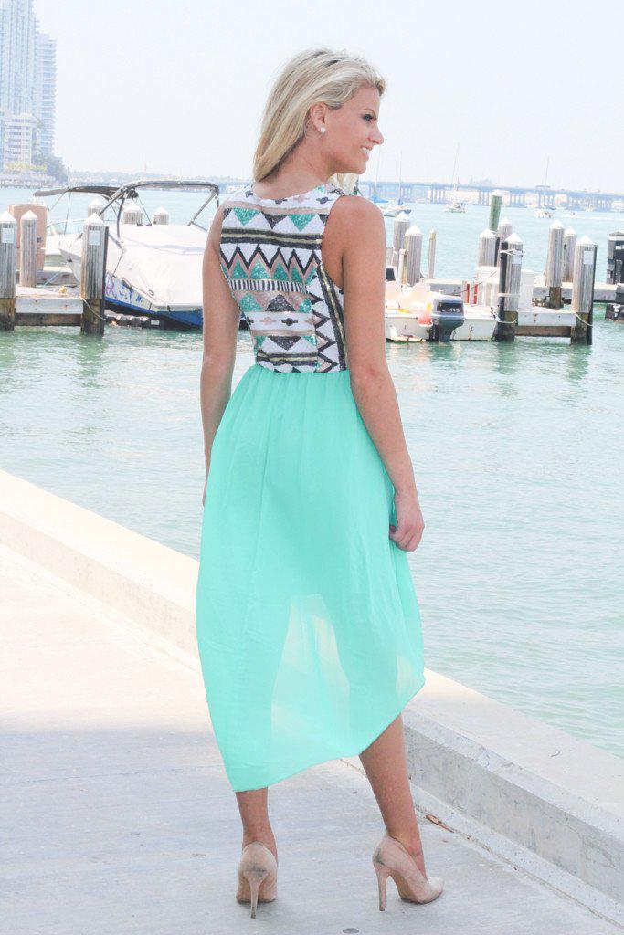Stunning Mint Sequin Top High - Low Flowy Dress