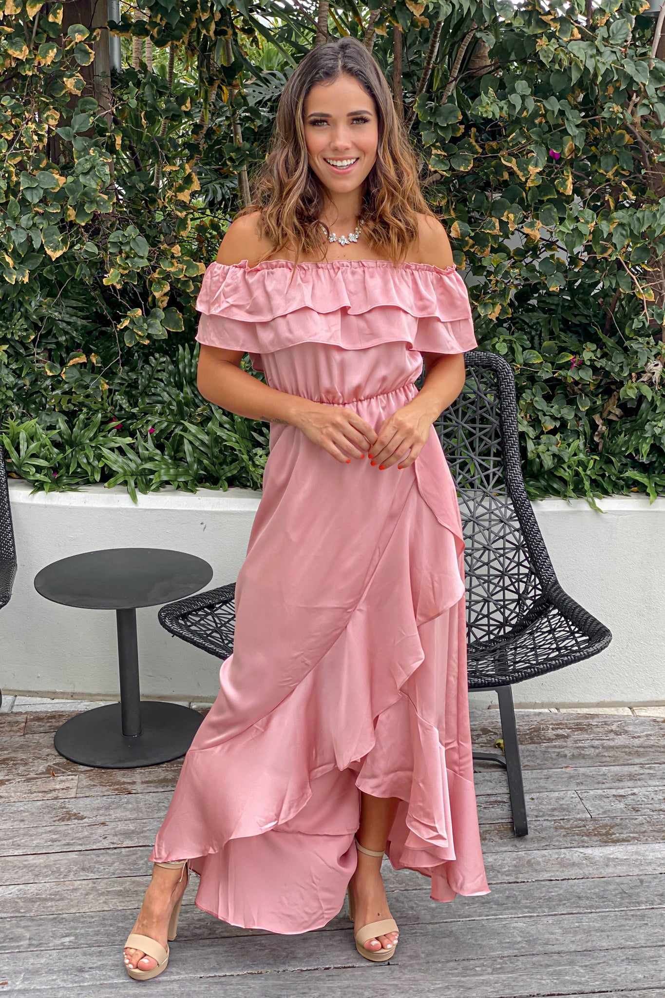 Elegant Mauve Satin High Low Women's Evening Dress