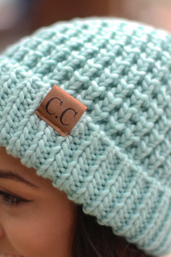 Mint-colored Heavy Stitch Winter Knit Beanie for Fashionable Cold Weather