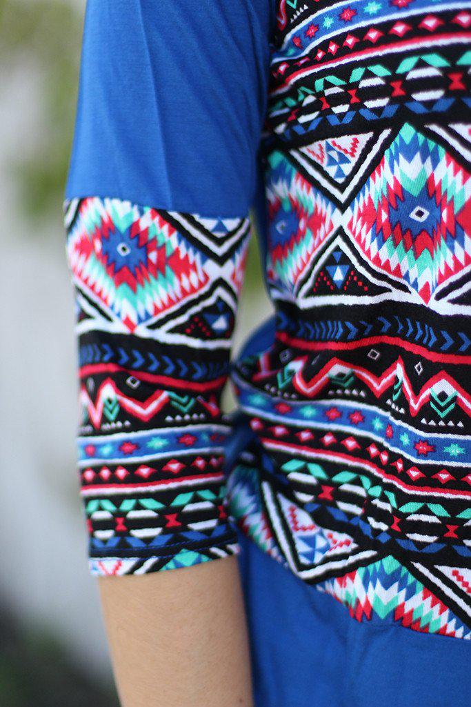 Stylish All - Year Round Lightweight Aztec Blue Printed Top