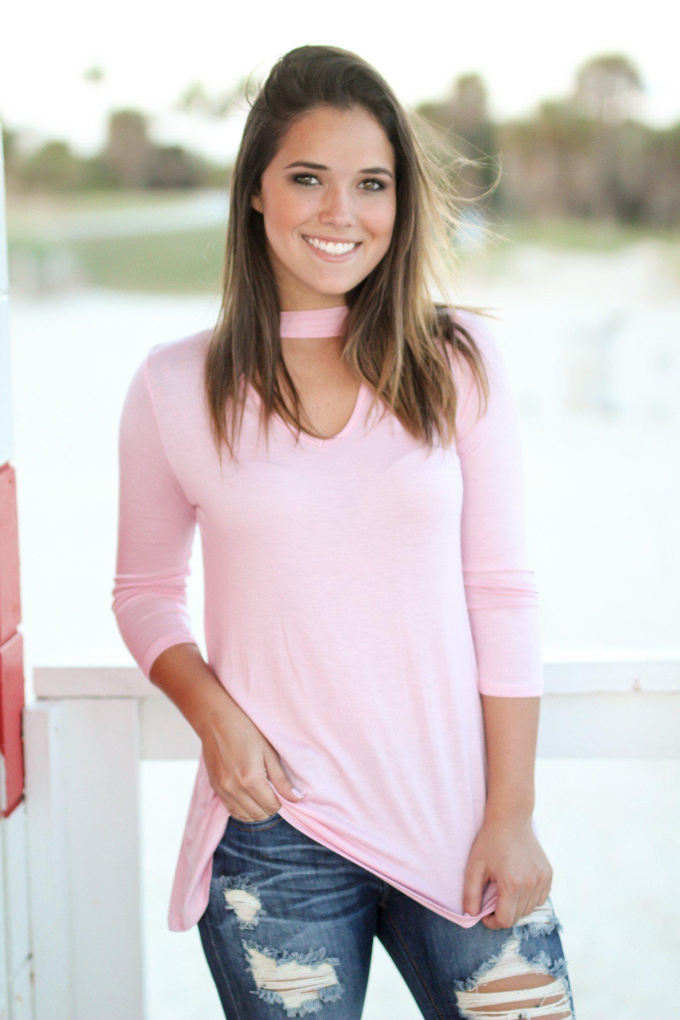 Lightweight Blush Mock Neck 3/4 Sleeve Top for Versatile Wear