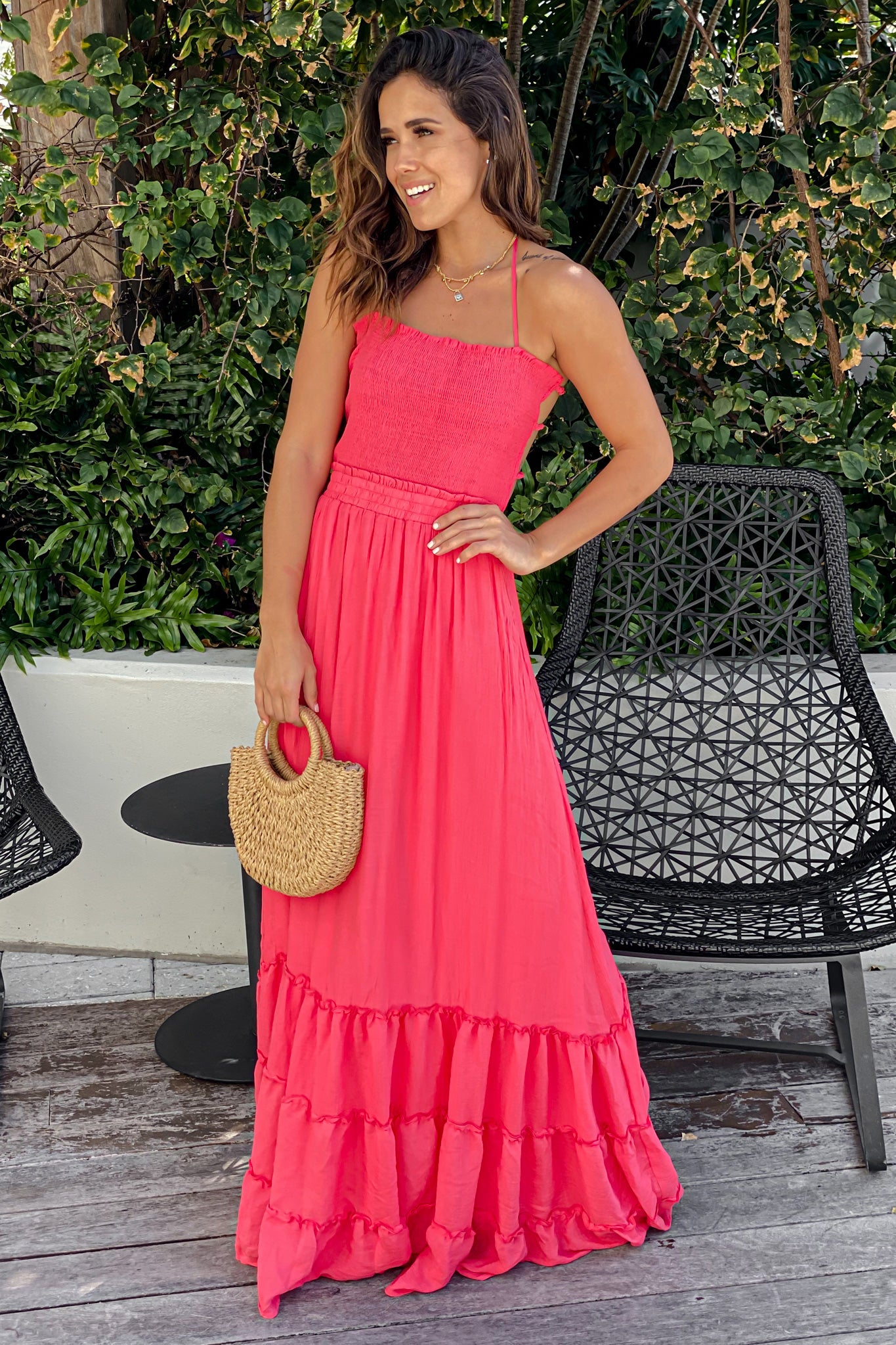 Gorgeous Coral Sleeveless Maxi Dress with Strappy Back Design
