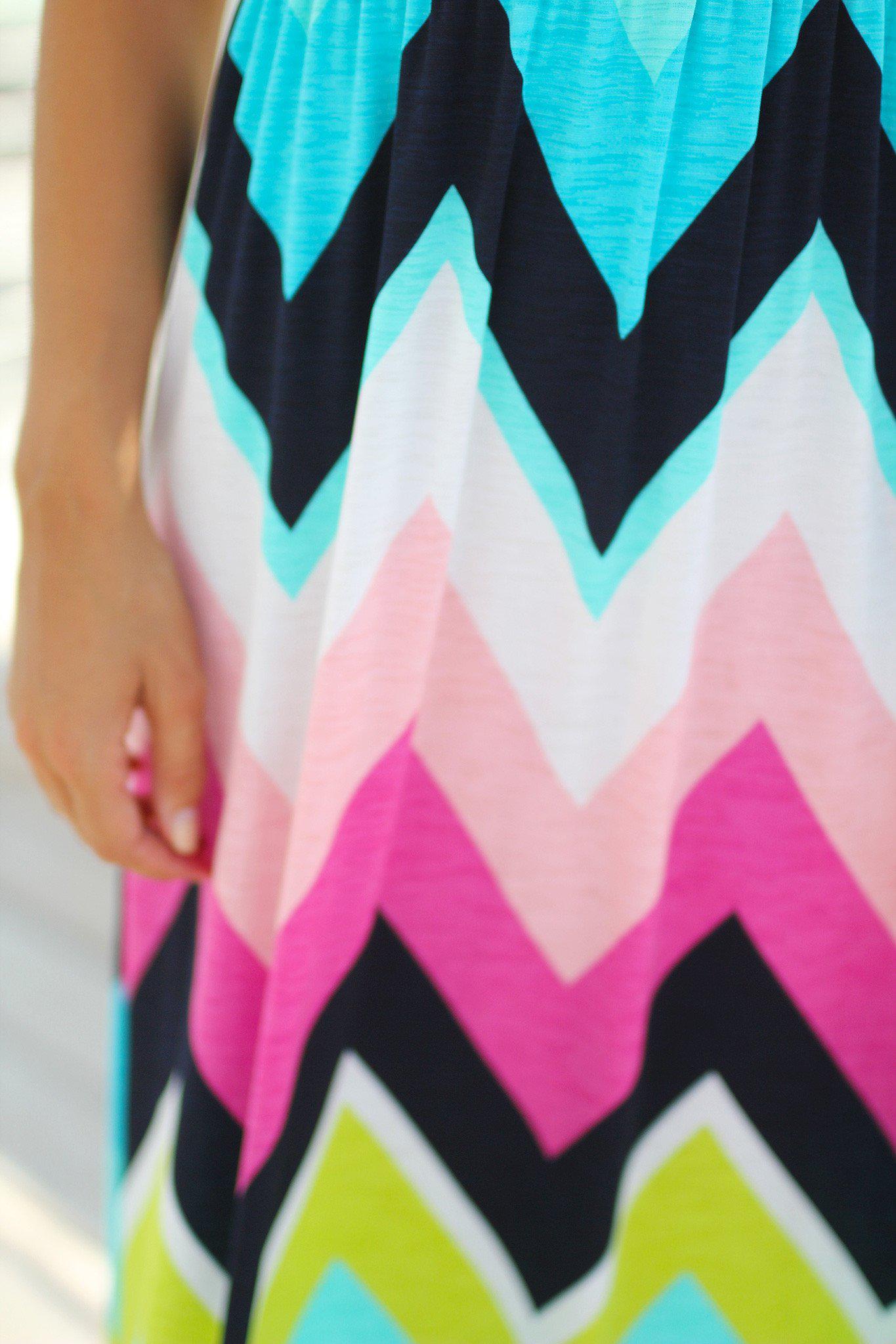 Stunning Coral Top Chevron-Patterned Maxi Dress