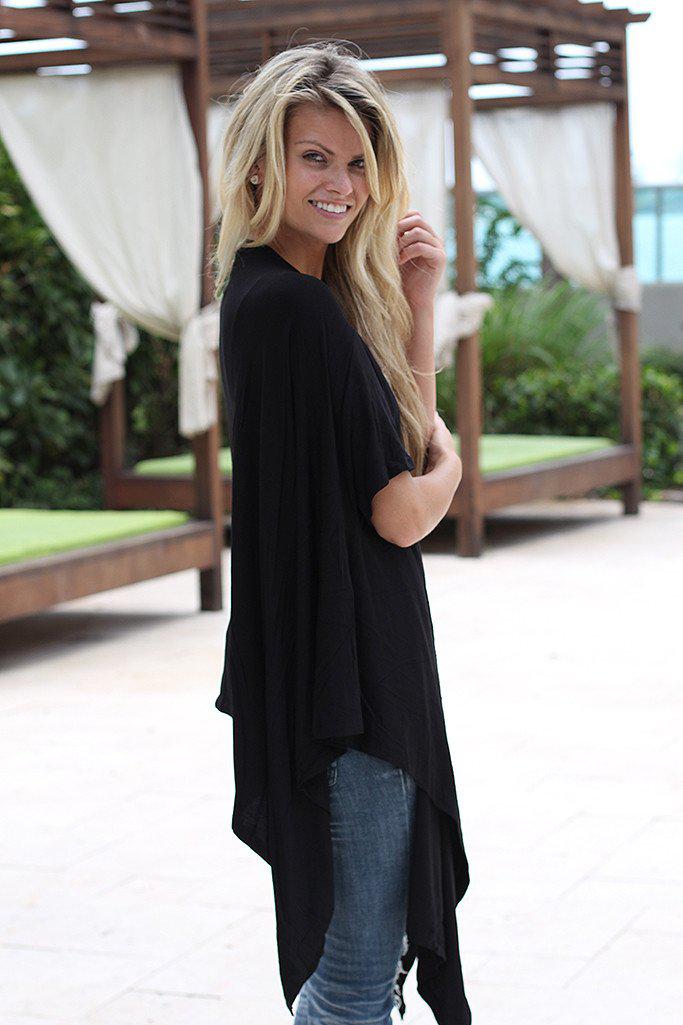Stylish Black Poncho-Style Tunic Top for Fashionable Women