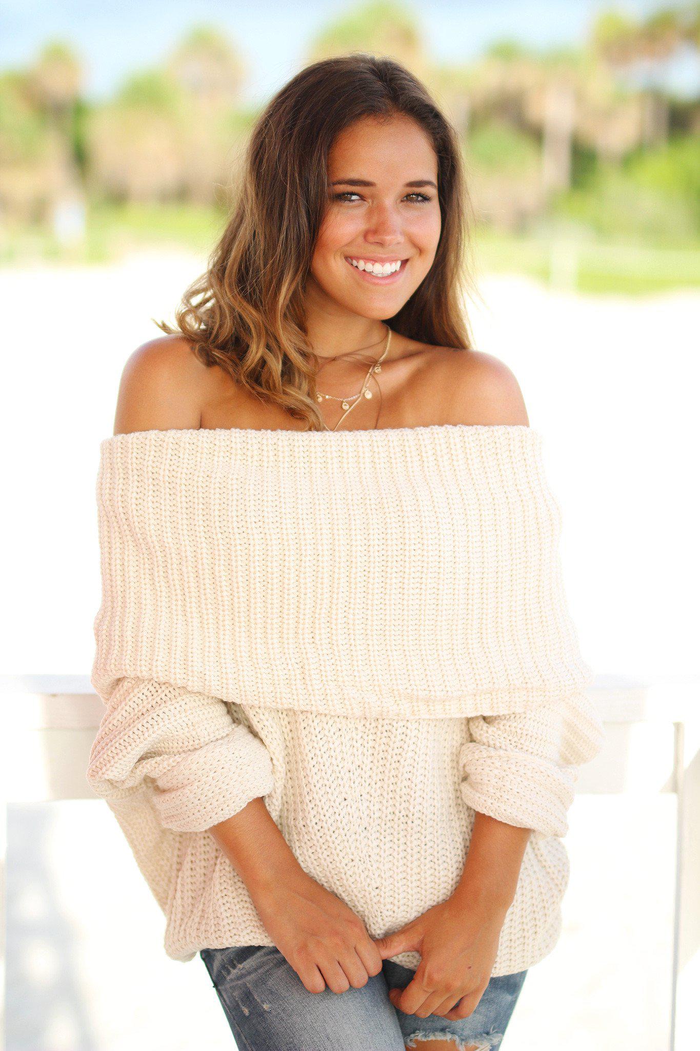 Cozy Cream-Colored Oversized Knitted Sweater for Women
