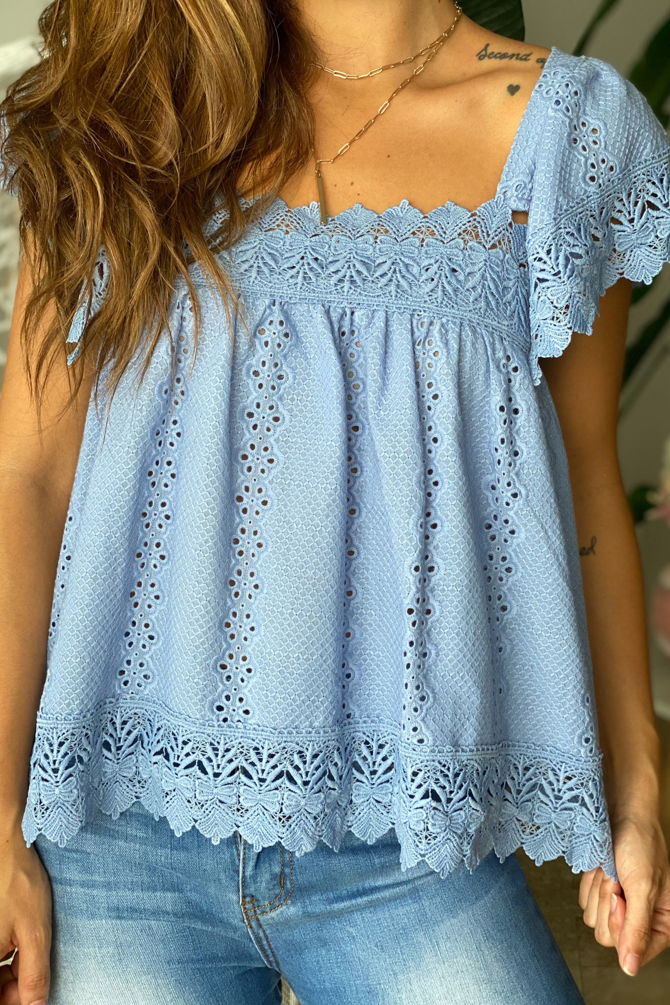 Stylish Blue Women's Cotton Top with Intricate Embroidered Details