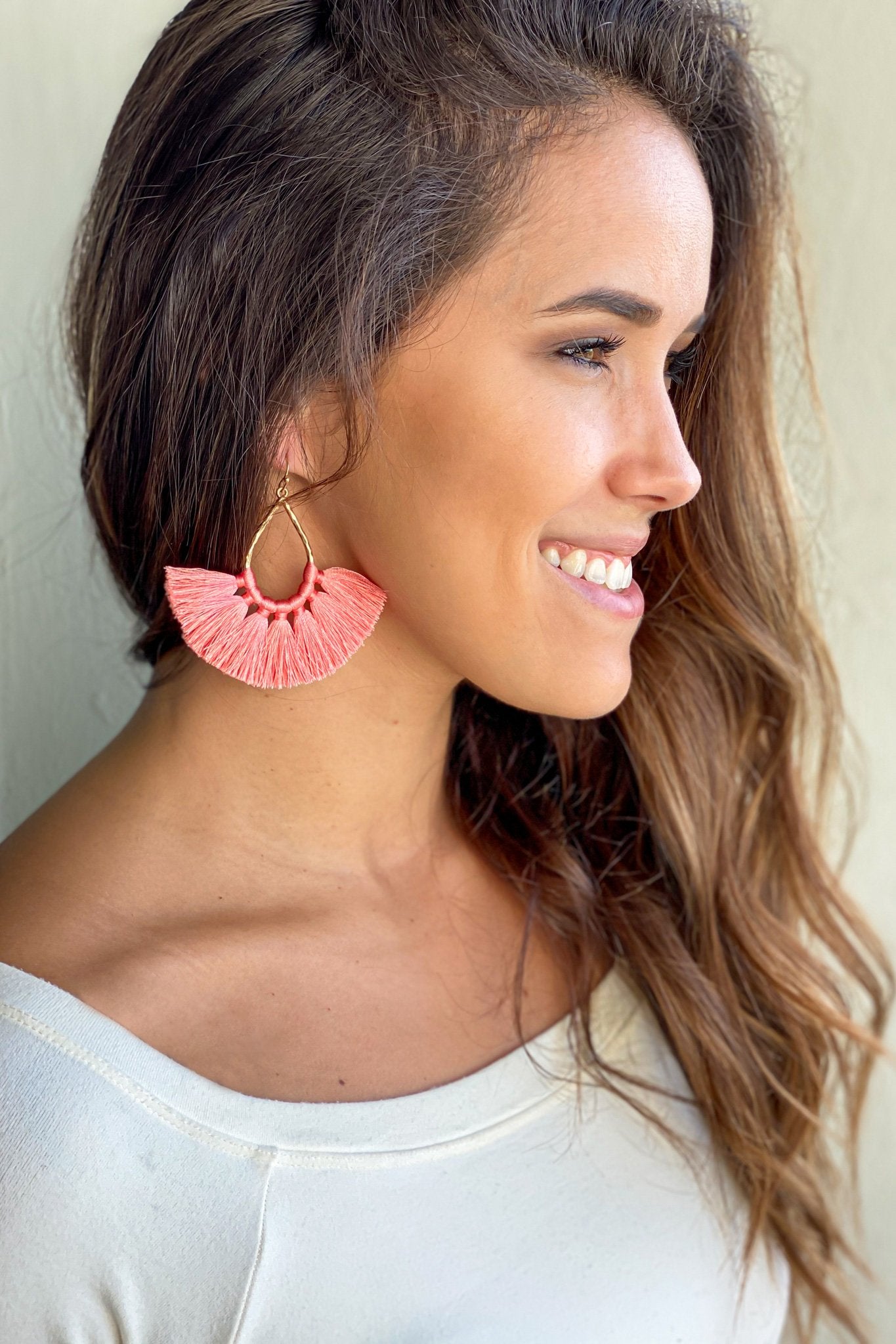Stylish Coral Colored Tassel Design Earrings for Fashion Accessories