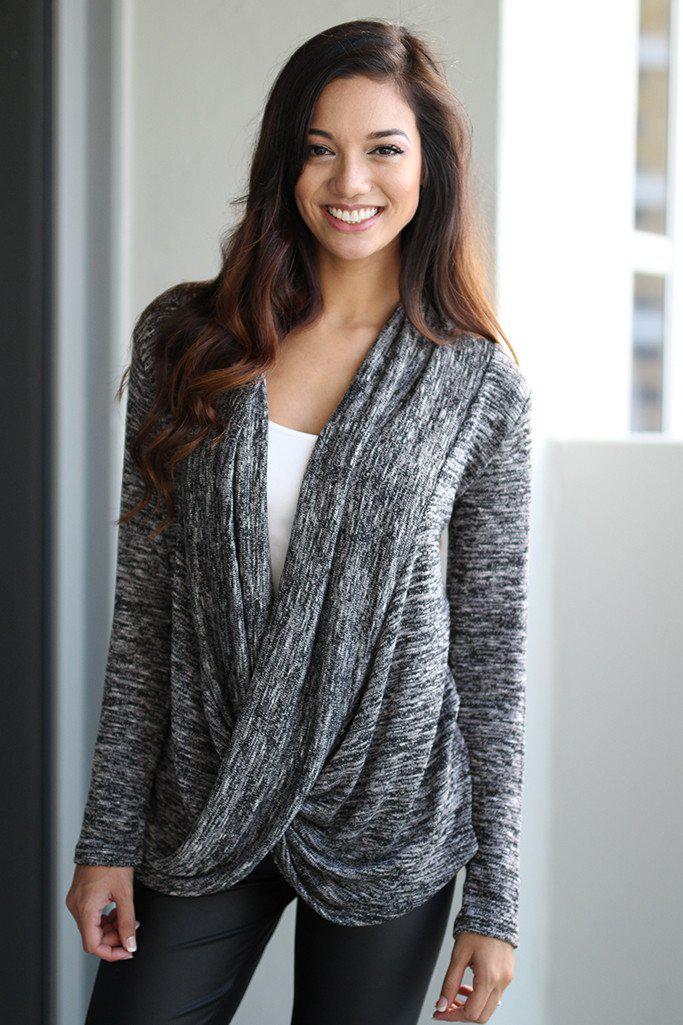 Stylish Charcoal Wrap Women's Top for Fashionable Outfits