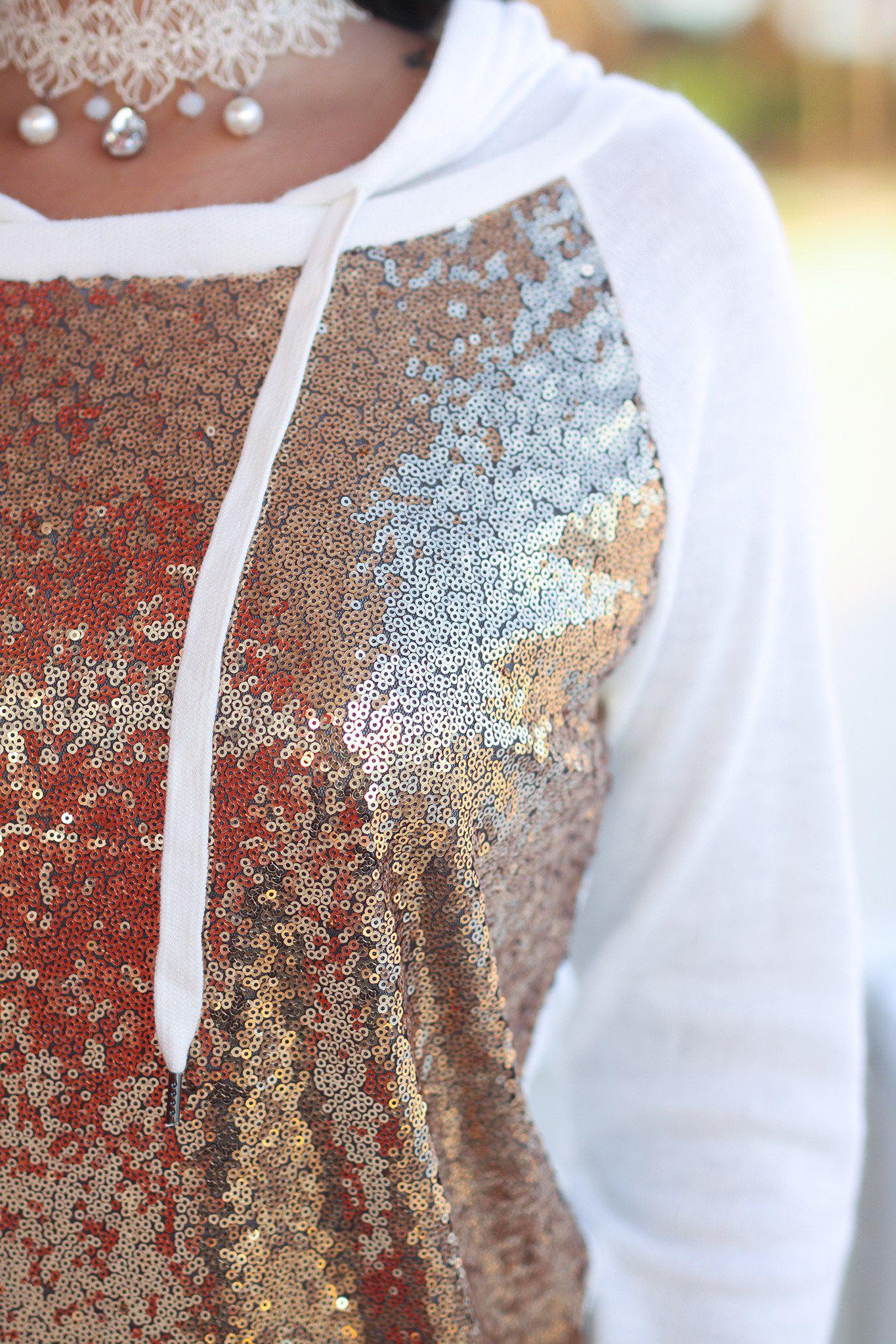 Stylish Ivory and Gold Sequined Cozy Hoodie for Fashion Lovers