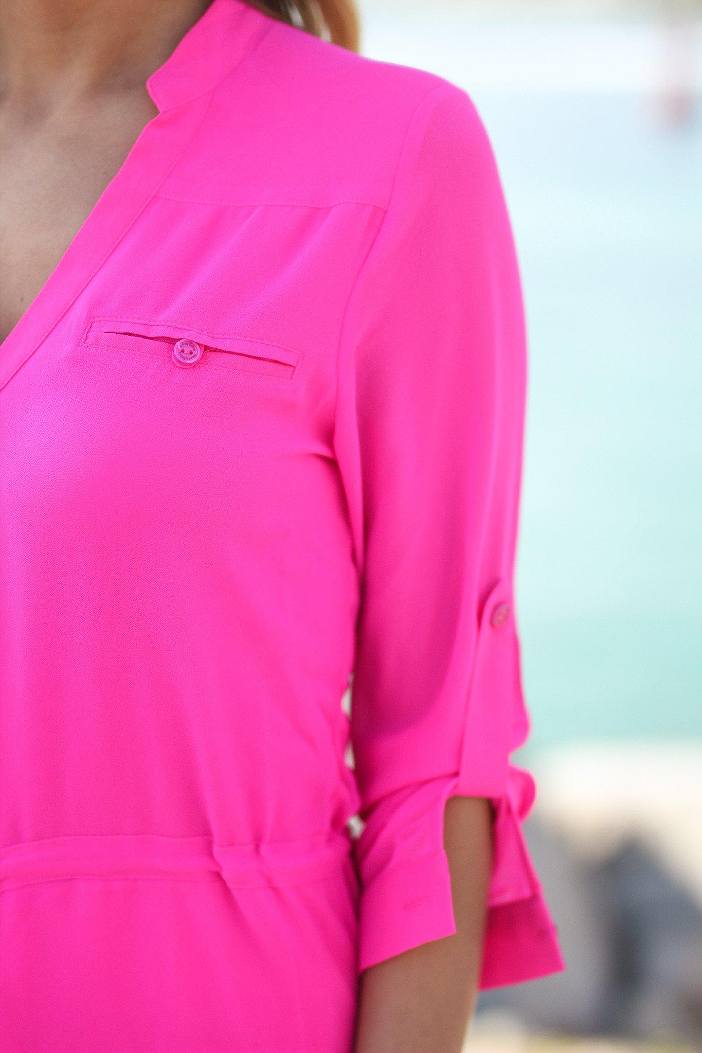 Stunning Hot Pink Short Chiffon Dress for Spring and Summer