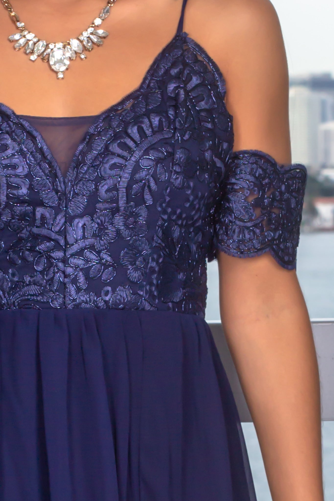 Midnight Embroidered Off - Shoulder Maxi Dress for Special Occasions