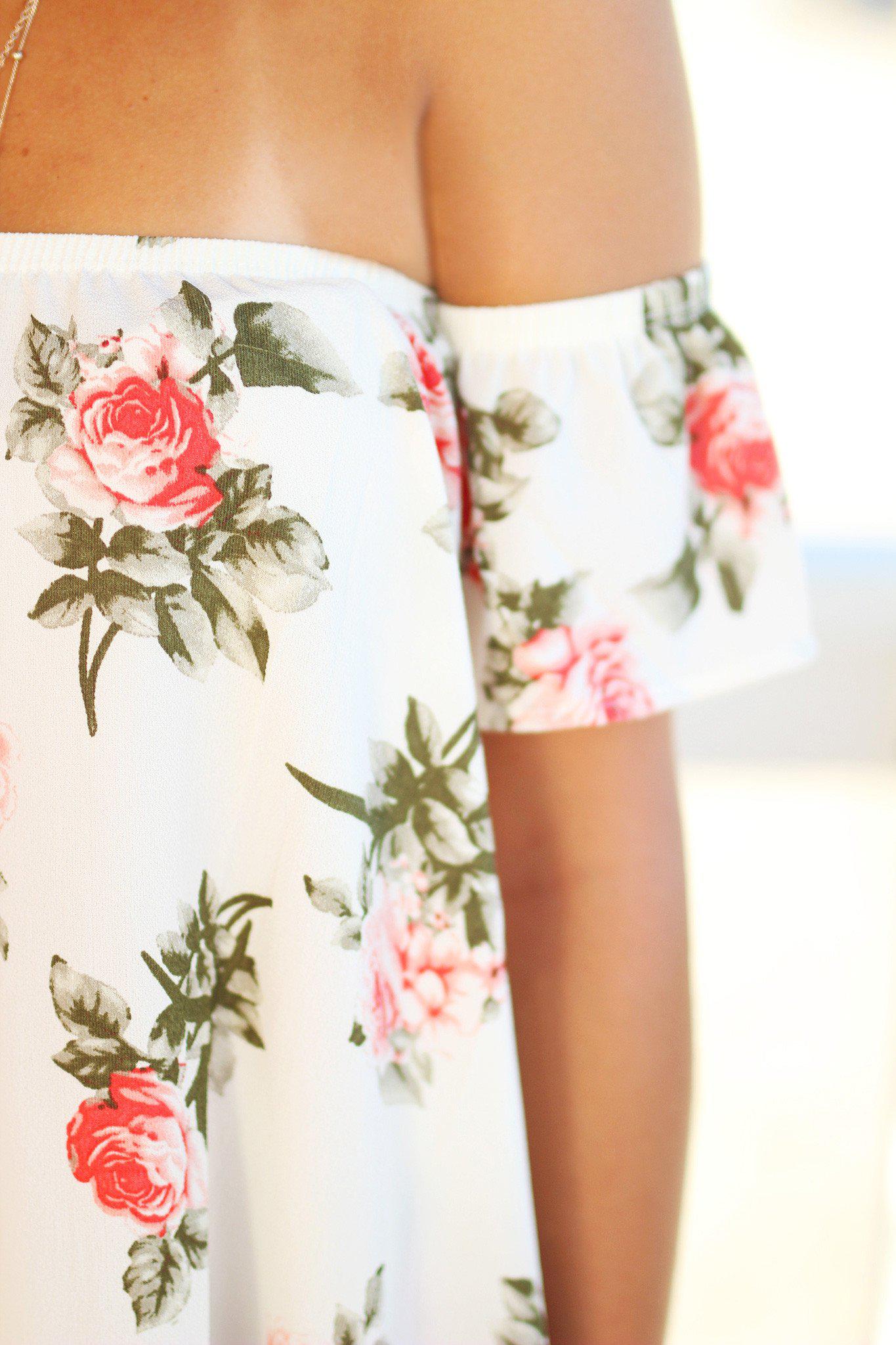 Cream Colored Floral Off-the-Shoulder Women's Fashion Top