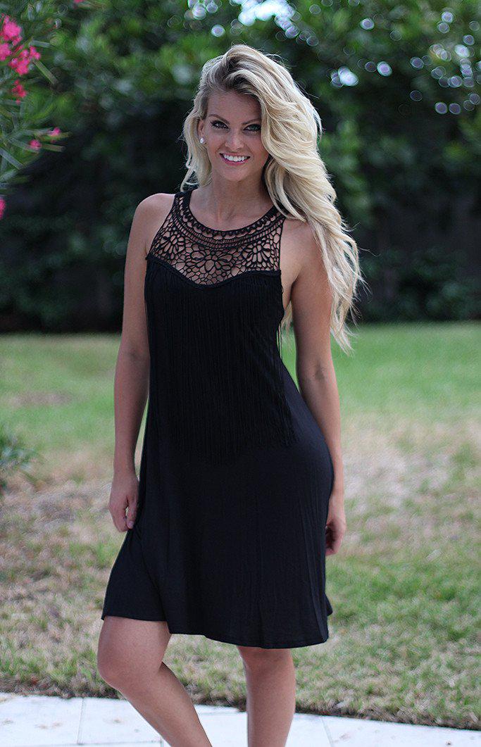 Stylish Black Fringe Women's Evening Dress
