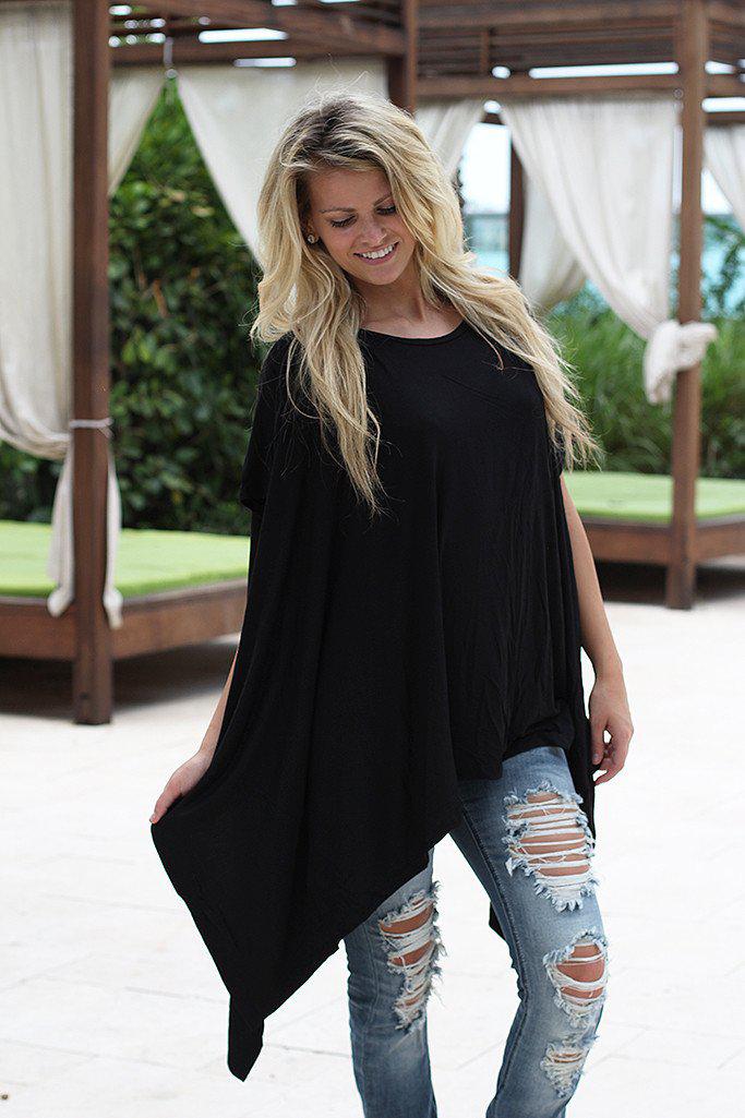 Stylish Black Poncho-Style Tunic Top for Fashionable Women
