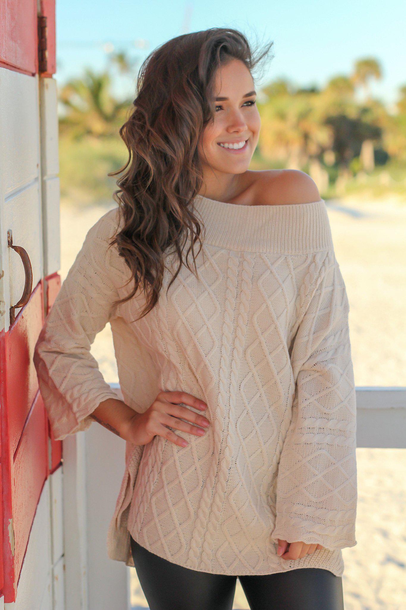 Adorable Cream-colored Oversized Knit Sweater for Trendy Style