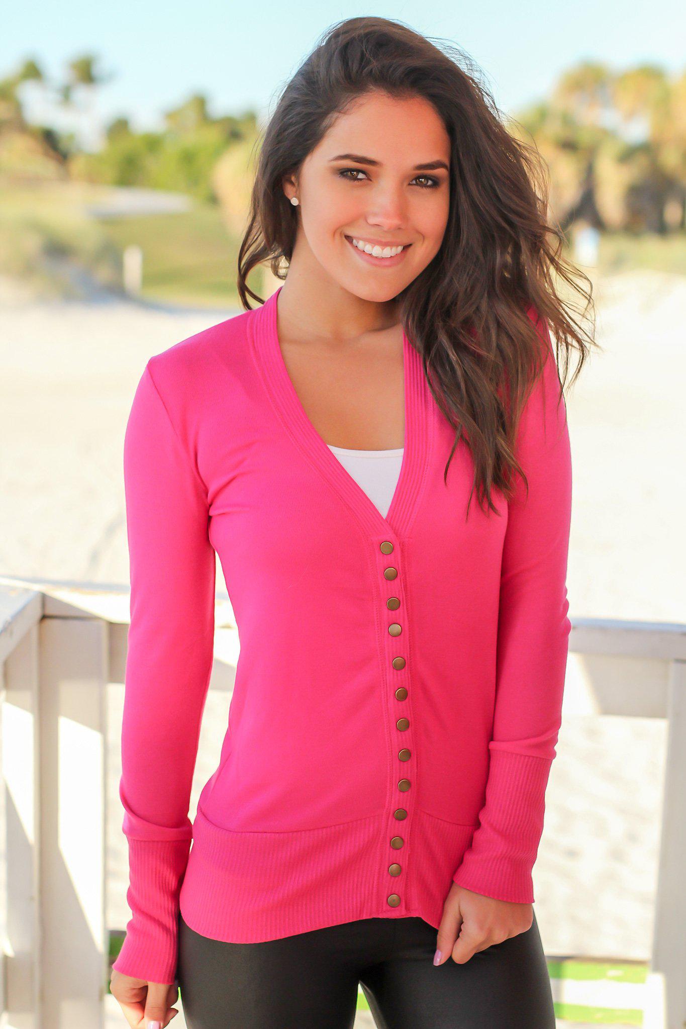 Stylish Hot Pink Button - Up Women's Cardigan for a Fashionable Look