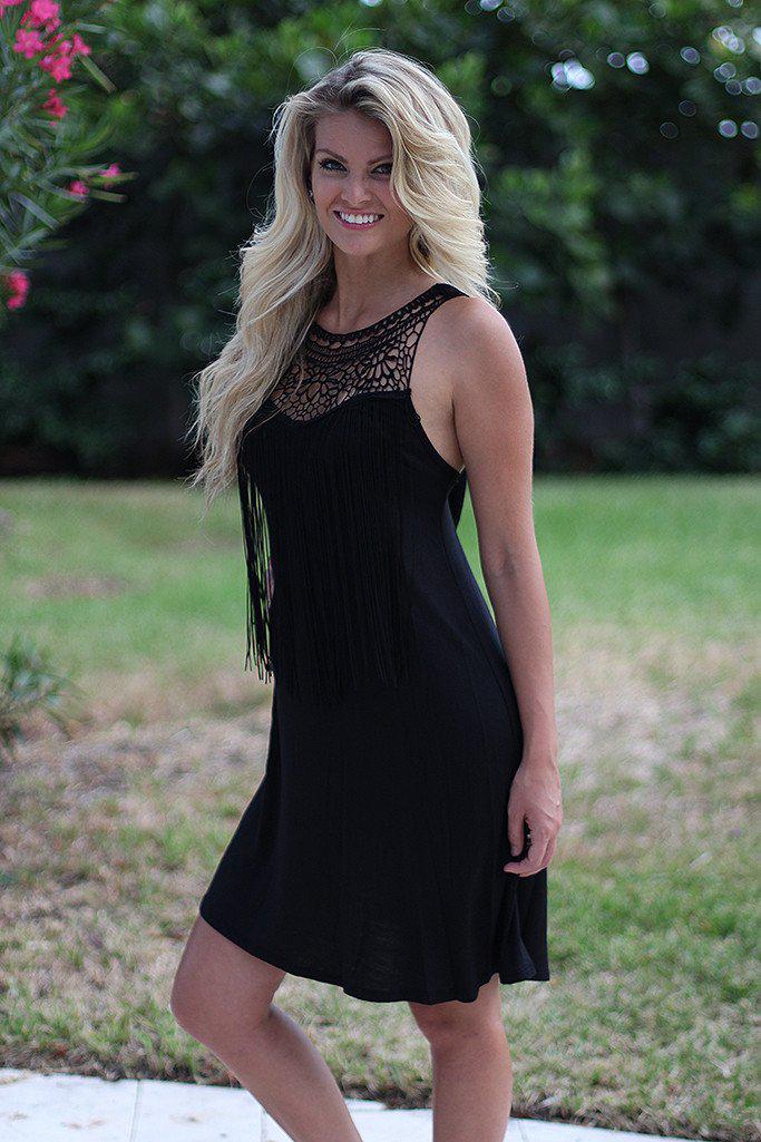 Stylish Black Fringe Women's Evening Dress