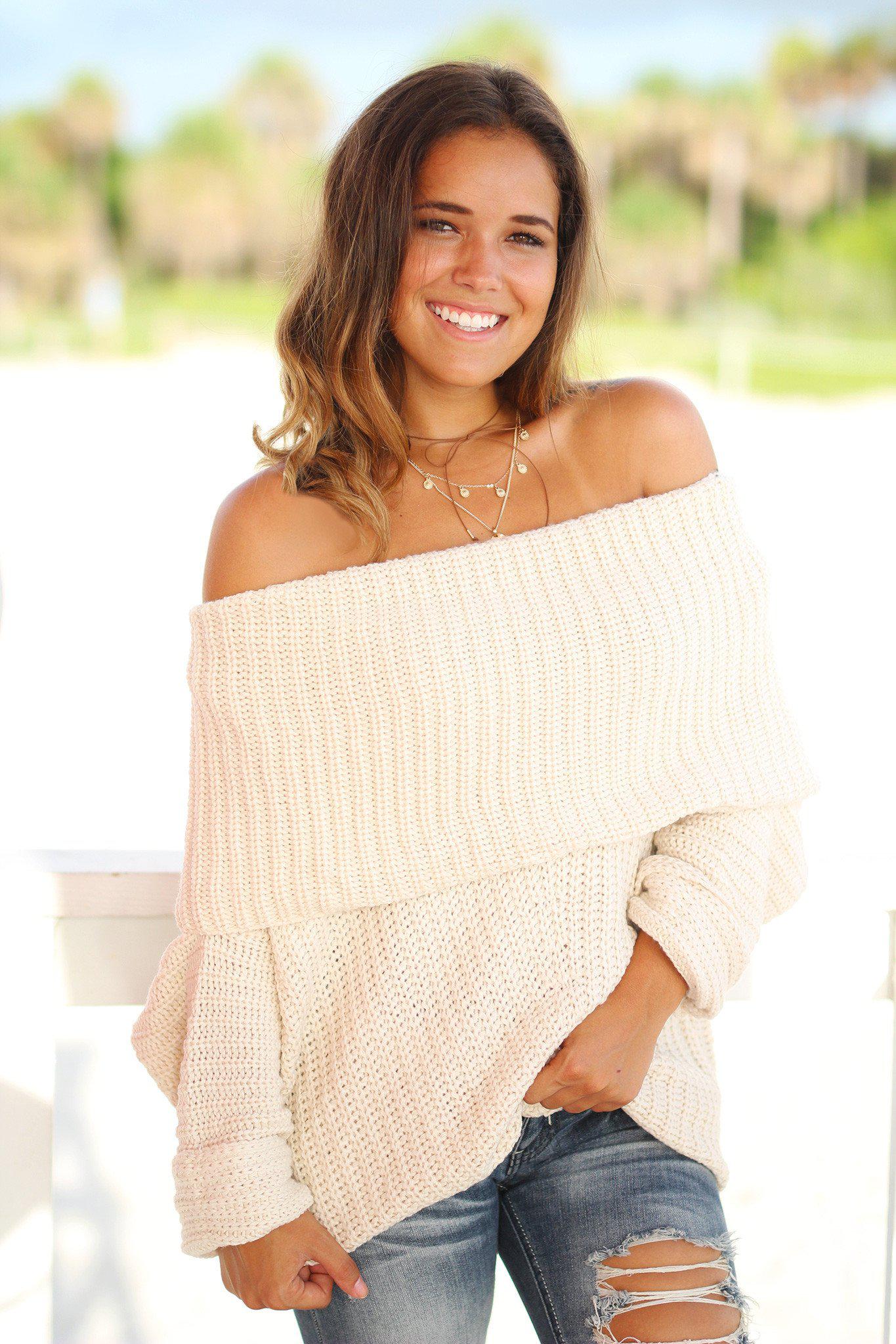 Cozy Cream-Colored Oversized Knitted Sweater for Women