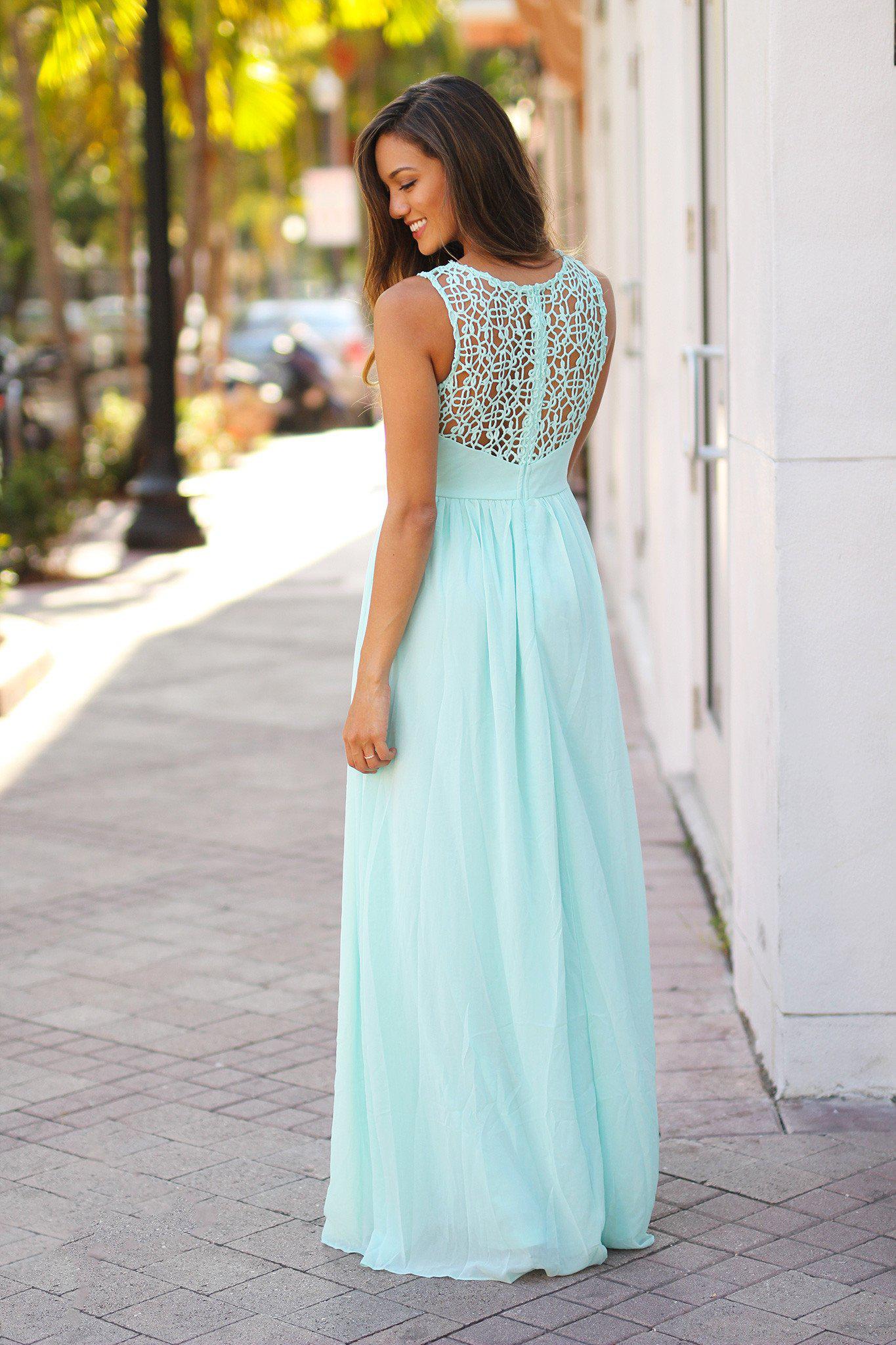 Exquisite Mint Green Crochet Design Maxi Bridesmaid Dress