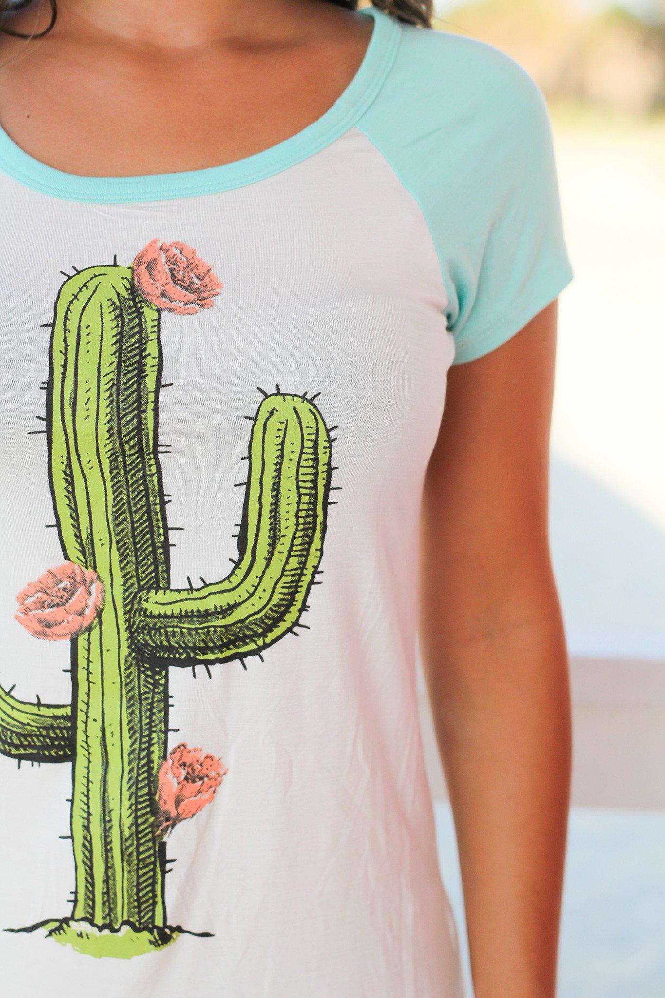 Comfy Mint Cactus Short - Sleeve Top for Daytime Fun