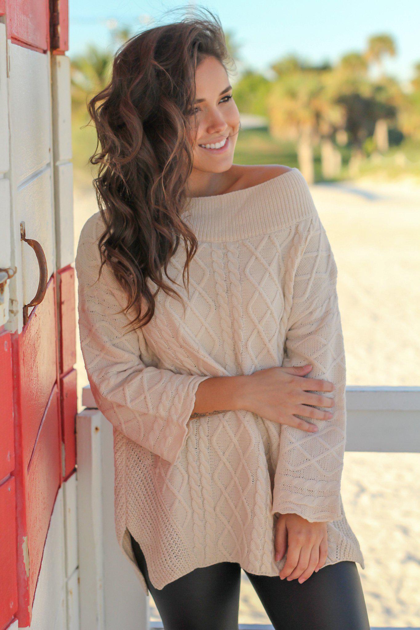 Adorable Cream-colored Oversized Knit Sweater for Trendy Style