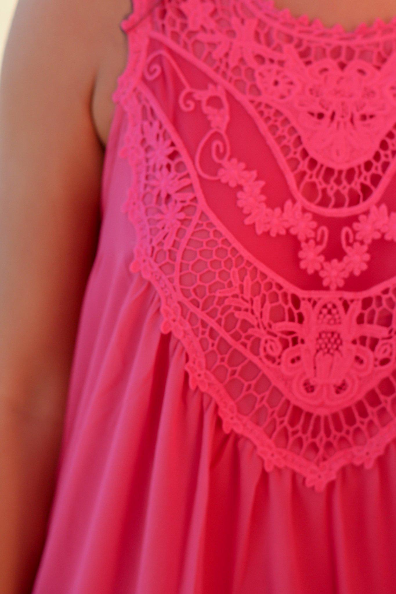 Gorgeous Hot Pink Polyester Chiffon Crochet Sleeveless Women's Top