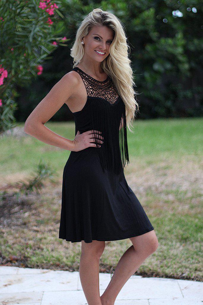Stylish Black Fringe Women's Evening Dress