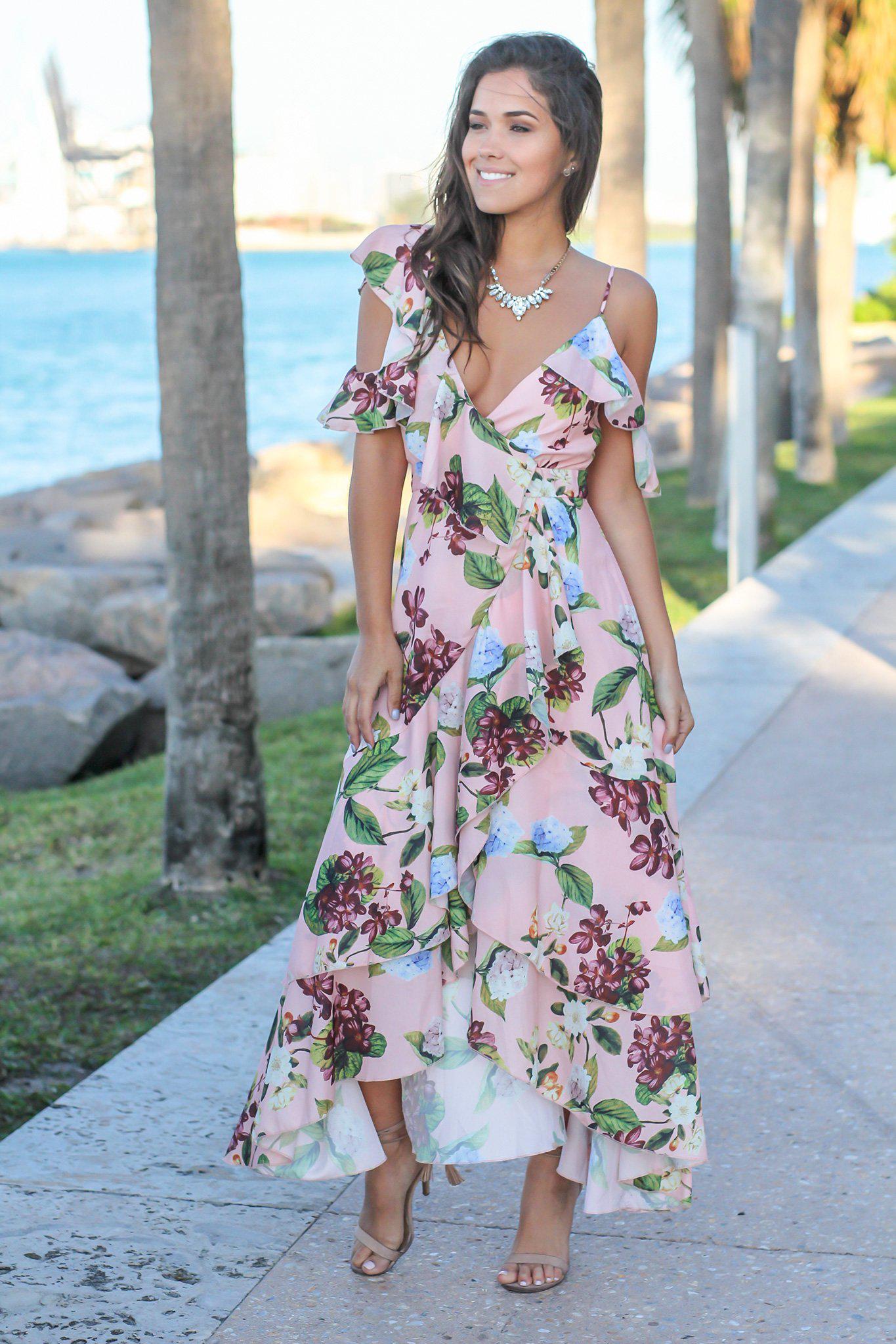 Blush Floral High-Low Ruffled Dress - A Fashion Must-Have