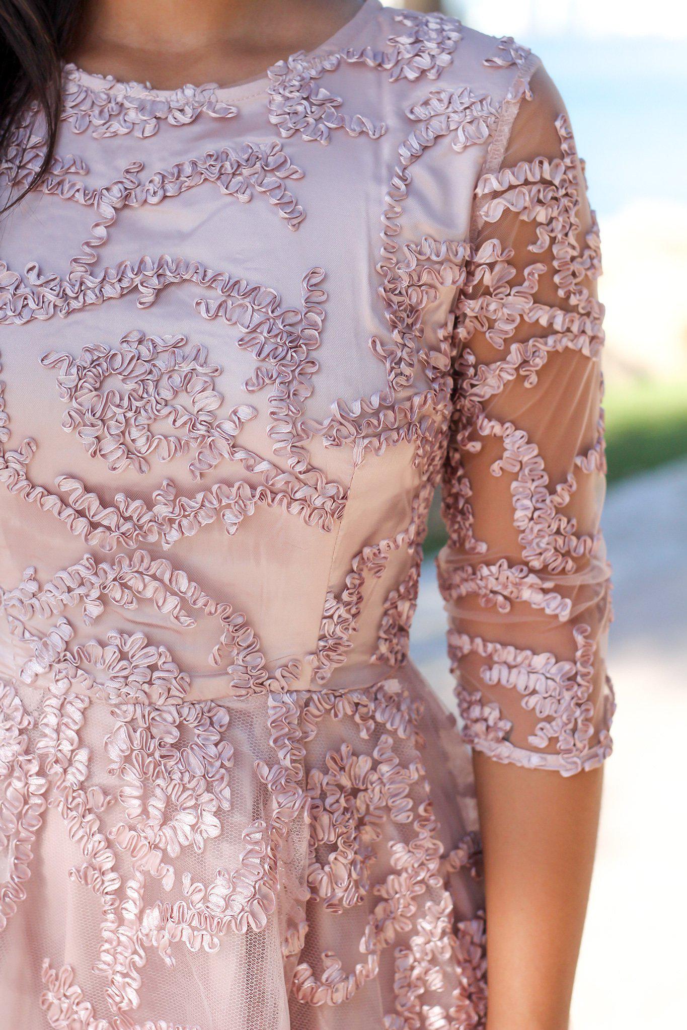 Elegant Blush-Colored High Low Style Dress with Three - Quarter Sleeves