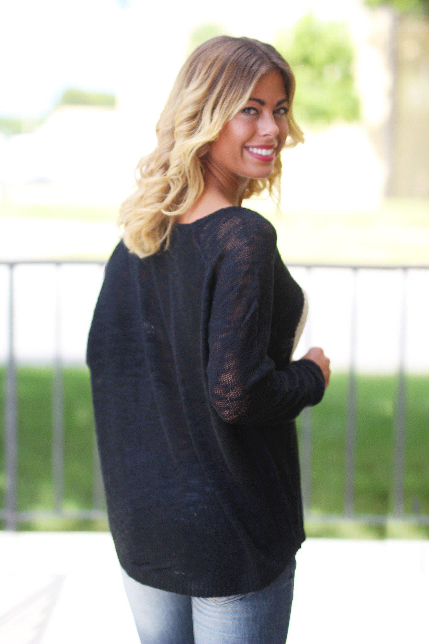 Adorable Heart-Printed Black Knit Sweater for Various Occasions