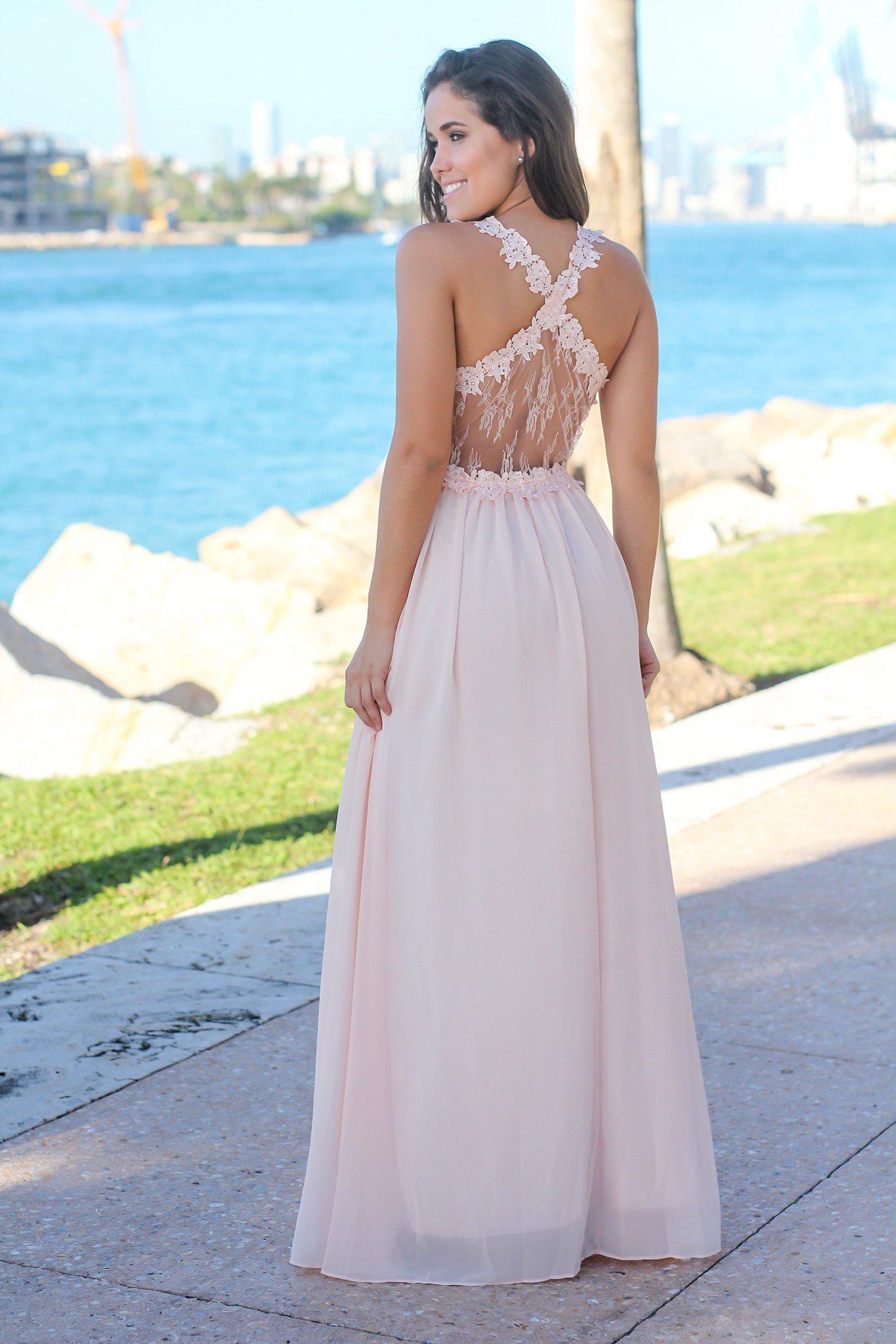 Stunning Blush Maxi Dress with Elegant Lace Top for Special Occasions