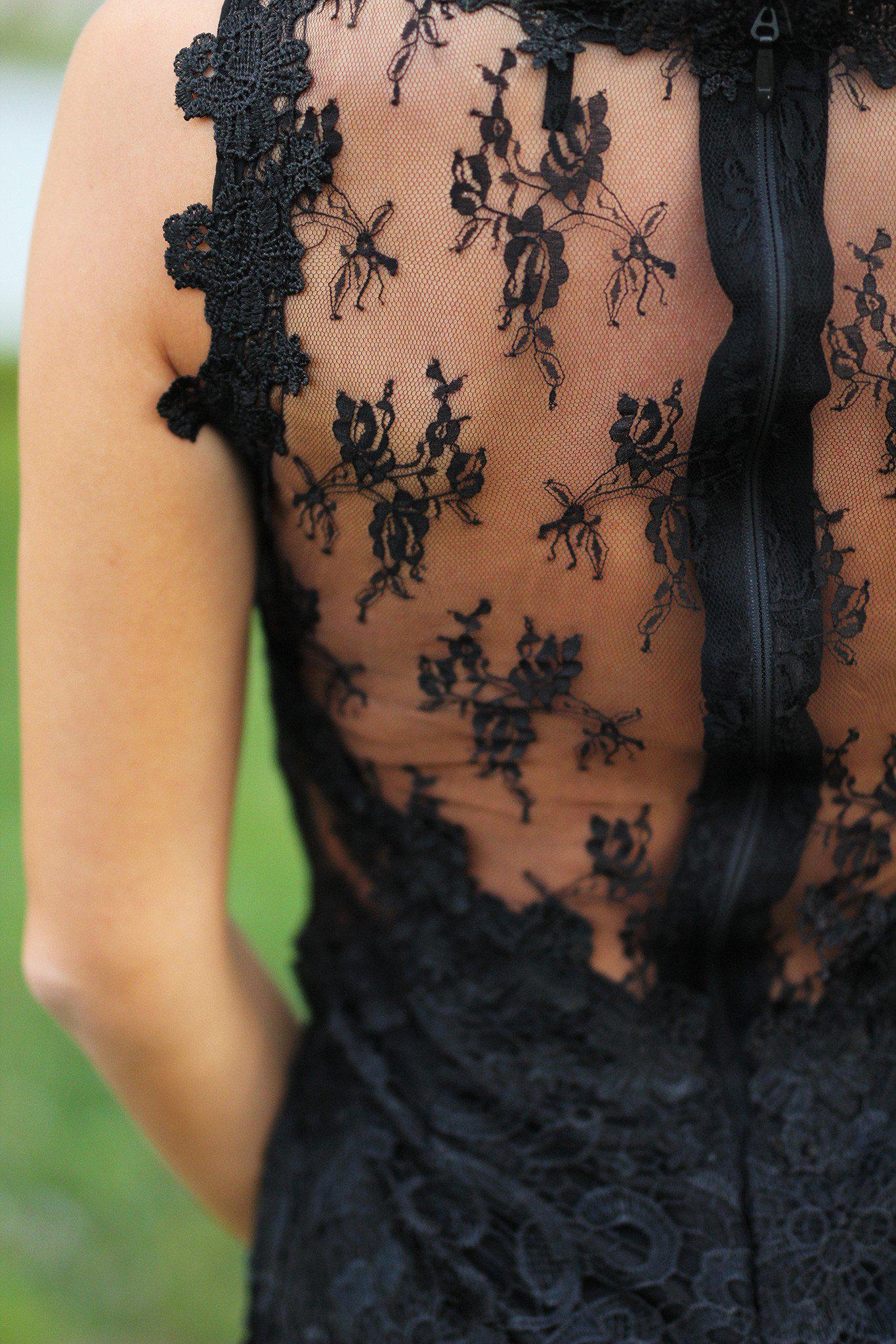 Stunning Black Sleeveless High-Neck Short Lace Dress for Special Occasions