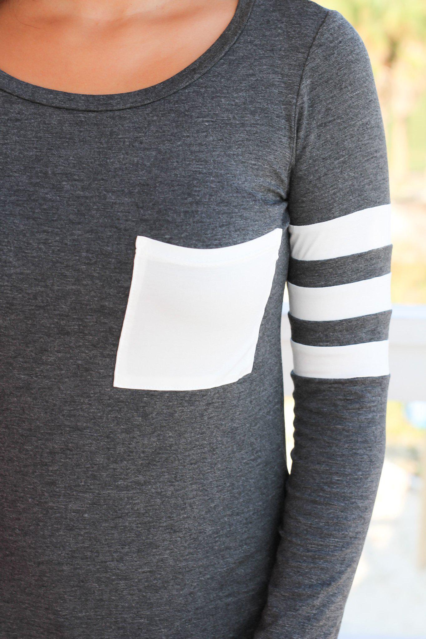 Casual Charcoal Women's Top with Stylish Pocket
