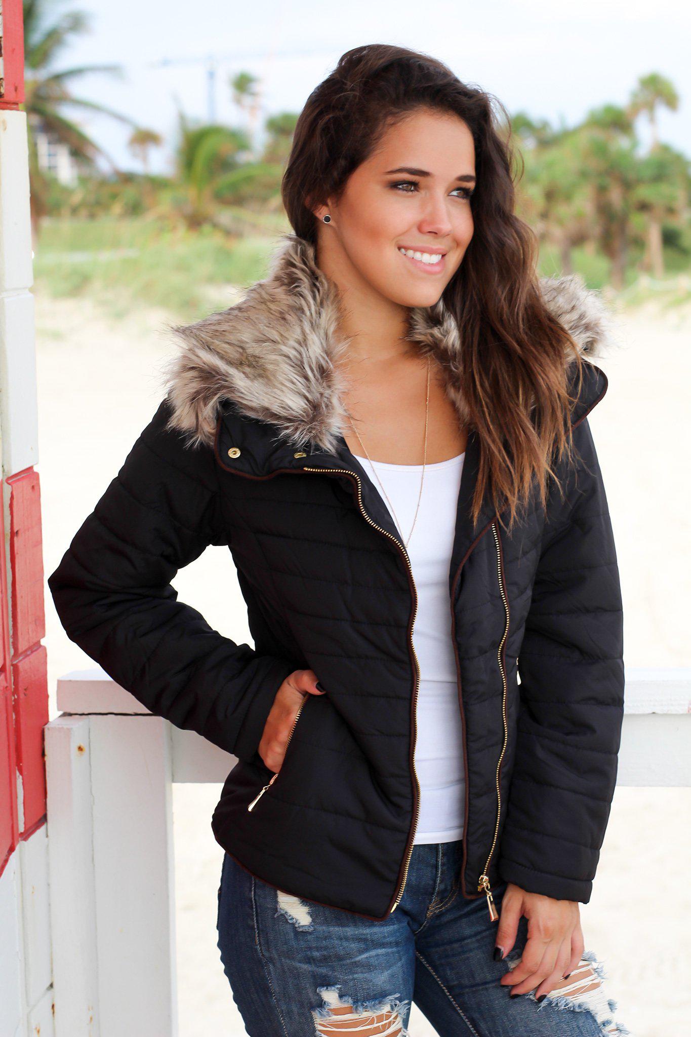 Stylish Black Quilted Jacket with Side Zipper for Fall and Winter