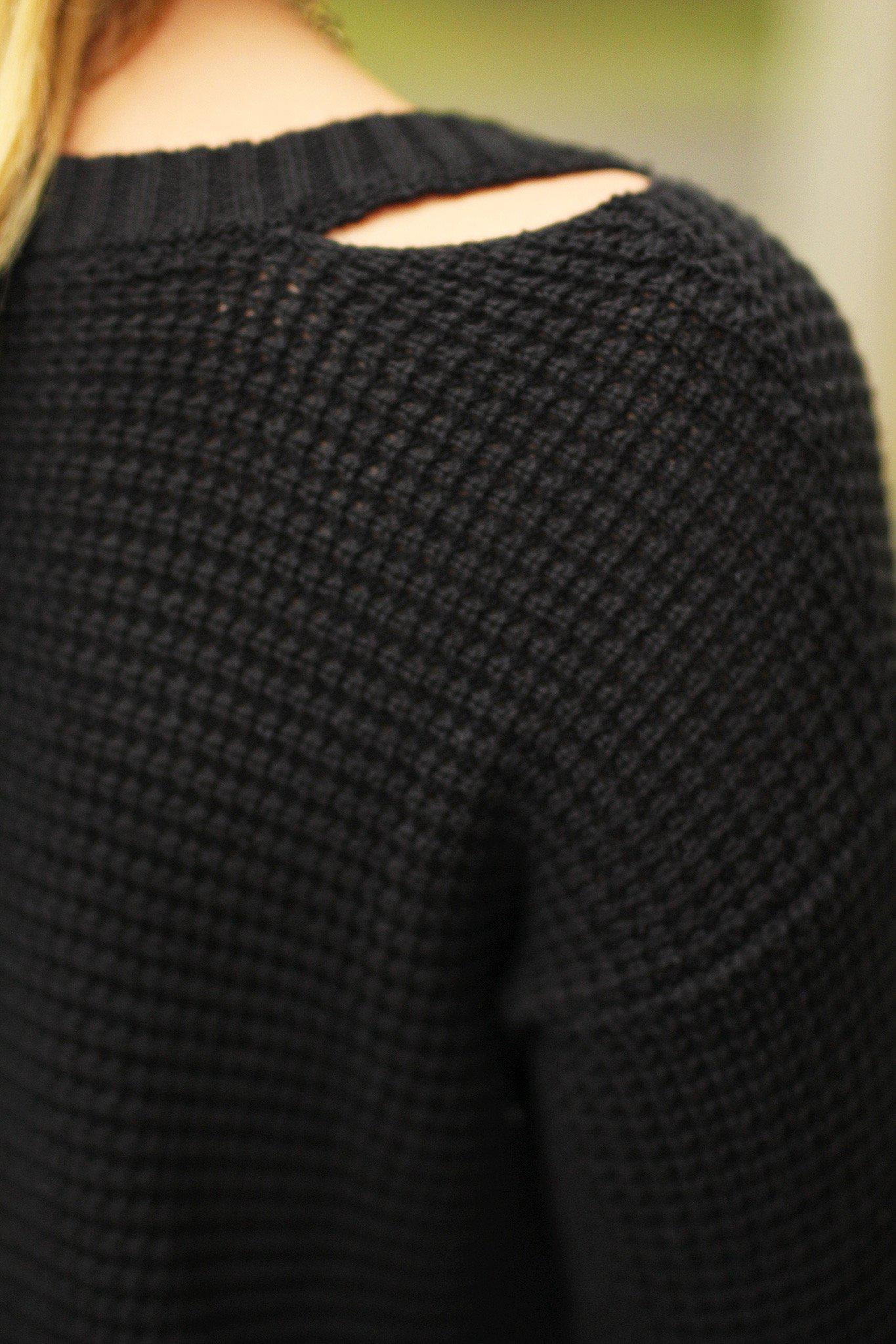 Stylish Black Cotton V-Neck Cold Shoulder Tunic Sweater for All Occasions