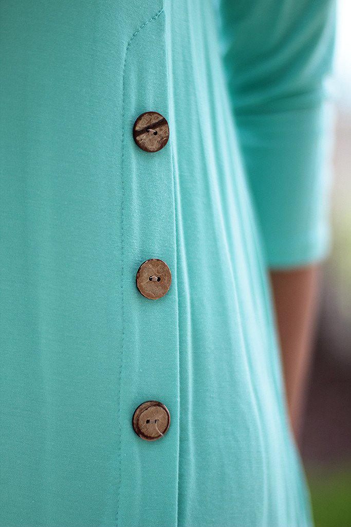 Adorable Mint Casual Top with Three - Quarter Sleeves and Wooden Buttons